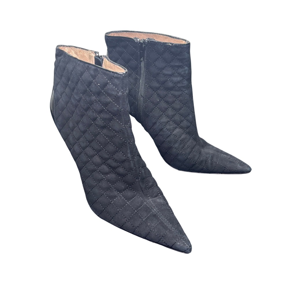 Boutique Quilted Suede Pointed Toe High Heel Side Zip Ankle Booties Womens 8M